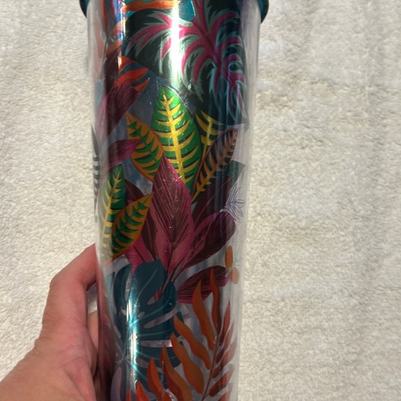 Starbucks Tumbler Metallic Tropical Leaves Aloha Cold Cup 24 oz 2017 - Picture 2 of 6